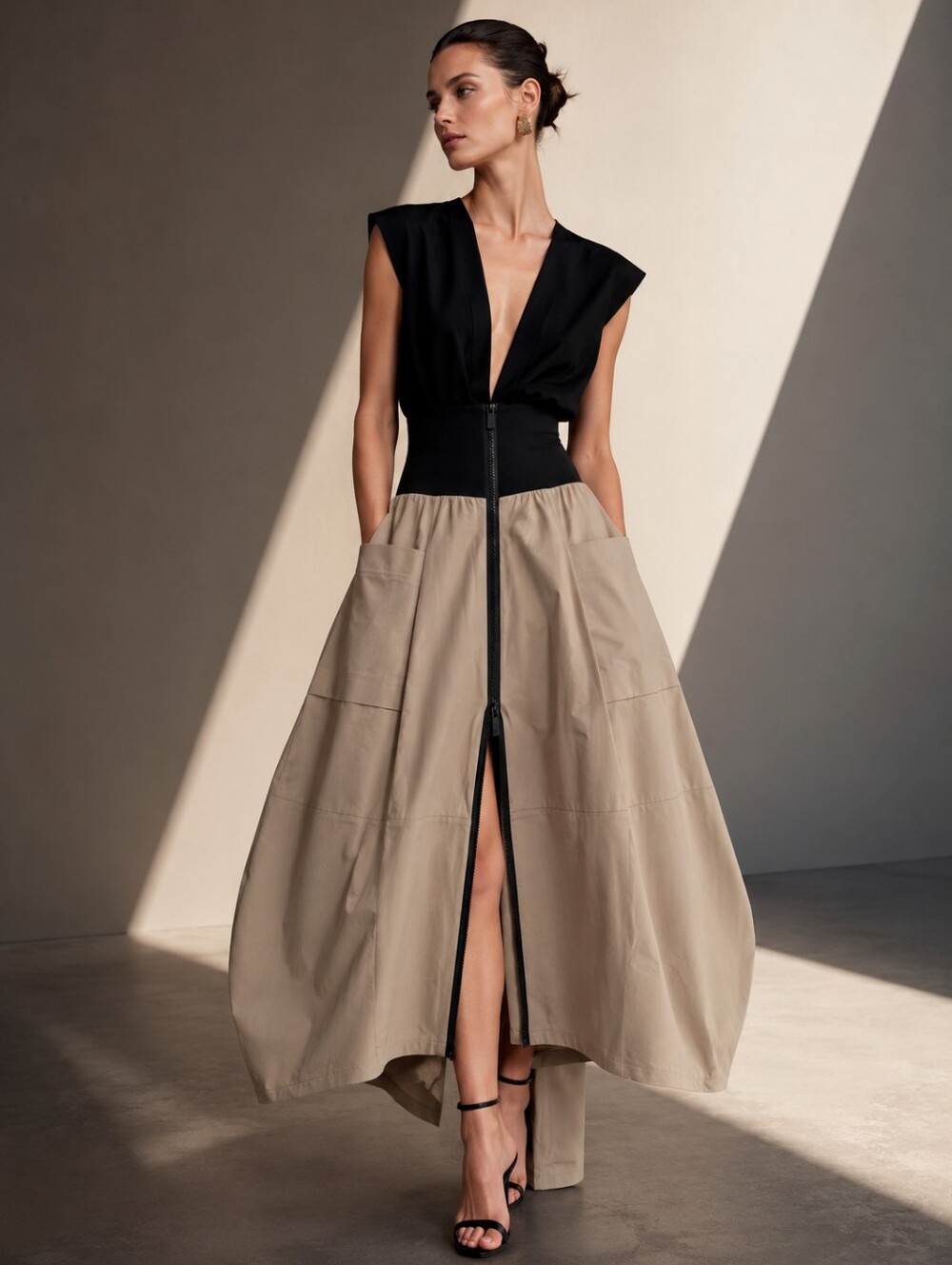 Art Point Luxury Cargo Zip Pocket Asymmetrical Skirt